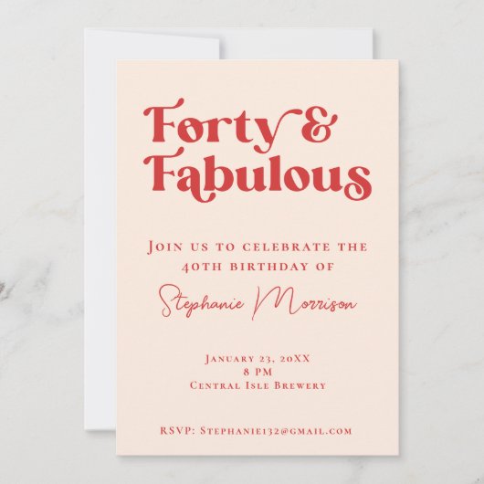 Invitation 40 et fabuleux Red Bold Typographie Anniversaire (Devant)