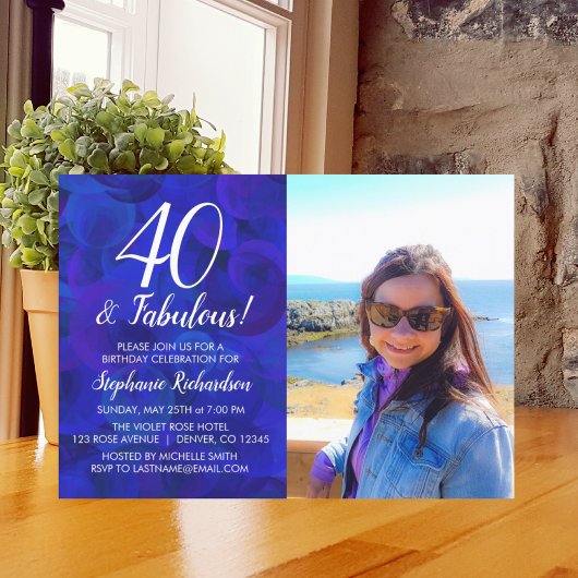 Invitation 40 et fabuleux Royal Blue Photo fête d'anniversair