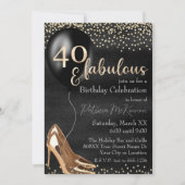 Invitation 40 et Fabuleux Talons Hauts Dorés sur Fond Noir (Devant)