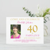 Invitation 40 et Fabulous Photo moderne rose 40e anniversaire (Debout devant)