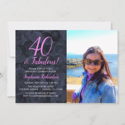 Invitation 40 et Fabulous Pink Black Photo fête d'anniversair (Devant)