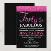 Invitation 40 et parties scintillantes fabuleuses de rose (Devant / Derrière)