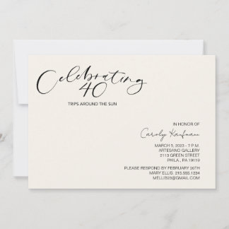 Invitation 40 Excursions autour du Soleil moderne fête d'anni