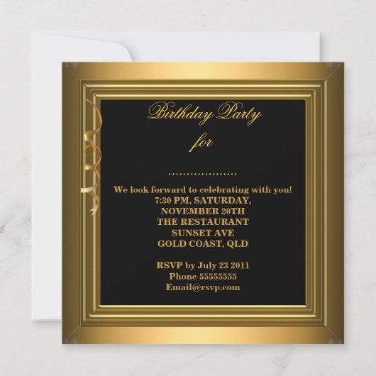 Invitation 40 &Fabuleuse célébration Gold Black Anniversaire (Dos)