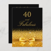 Invitation 40 fabuleuse fête d'anniversaire noir or arc (Devant / Derrière)