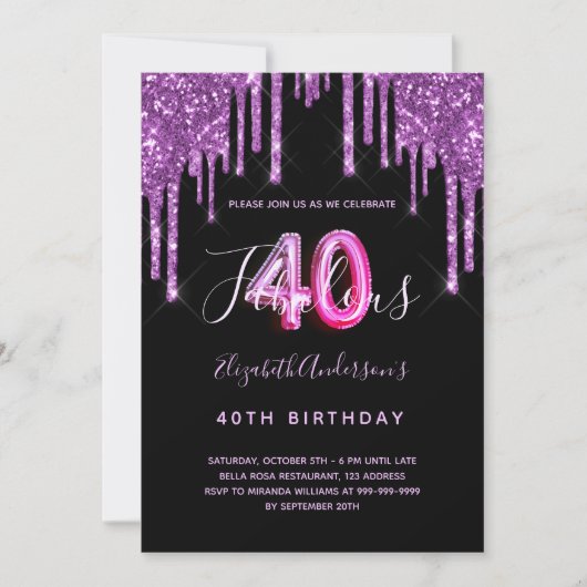 Invitation 40 & Fabuleuse parties scintillant dégoulinant noi (Devant)