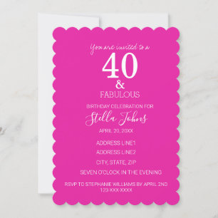 Invitation 40 Fabuleux Anniversaire Rose Chaud Couché blanc