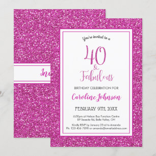 Invitation 40 & Fabuleux anniversaire Sparkly Pink Parties sc