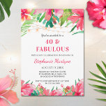 Invitation 40 & Fabuleux Anniversaire Tropical Lights Hawaiia<br><div class="desc">Ces 40 invitations tropicales et fabuleuses fêtes d'anniversaire comprennent l'aquarelle design de fleurs tropicales,  feuillage et lumières à cordes. Personnalisez-les avec votre propre texte.</div>