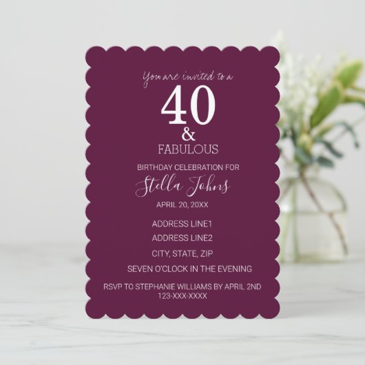 Invitation 40 Fabuleux Anniversaire violet fronton haché pers (Debout devant)