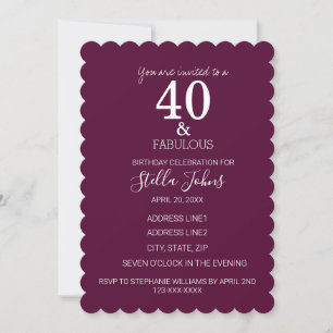 Invitation 40 Fabuleux Anniversaire violet fronton haché pers