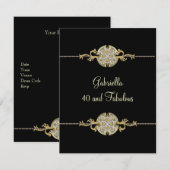 Invitation 40 & Fabuleux Black Gold Jewel Trim Anniversaire (Devant / Derrière)