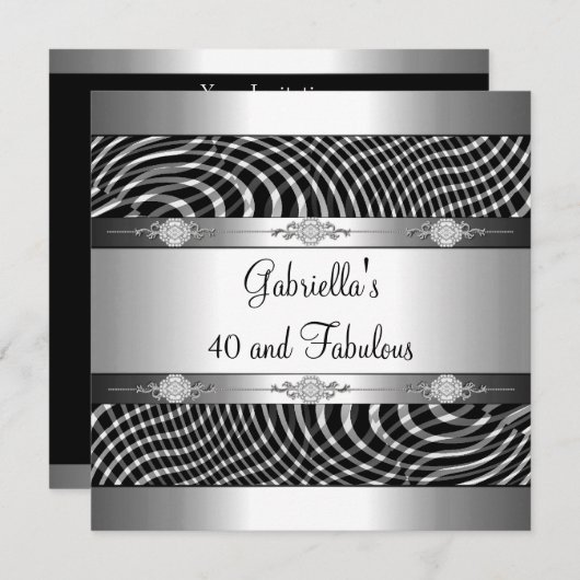 Invitation 40 & Fabuleux Black White Check Argent Anniversair (Devant / Derrière)