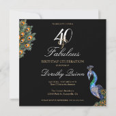 Invitation 40 & Fabuleux Elegant Aquarelle Peacock Anniversai (Devant)