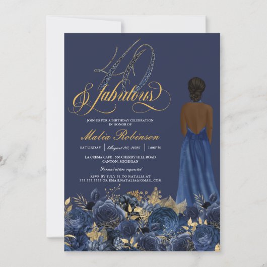 Invitation 40 & Fabuleux Elegant Sapphire Formal Birthday Inv (Devant)