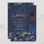 Invitation 40 & Fabuleux Elegant Sapphire Formal Birthday Inv (Devant / Derrière)
