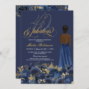Invitation 40 & Fabuleux Elegant Sapphire Formal Birthday Inv