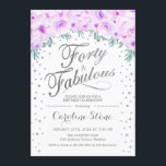 Invitation 40 Fabuleux fête d'anniversaire - Blanc Argent vio<br><div class="desc">Quarante Fabuleux Invitation de fête d'anniversaire. Design élégant en faux parties scintillant argent et blanc. Caractéristiques de l'aquarelle lavande paster violet roses,  confettis et diamants. Parfait pour une célébration glam 40ème anniversaire. Message-moi si vous avez besoin d'une personnalisation plus poussée.</div>