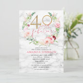 Invitation 40 & Fabuleux Marbre Floral Rose & Or Anniversaire (Debout devant)