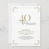 Invitation 40 & Fabuleux Noir Blanc & Or Anniversaire (Devant)