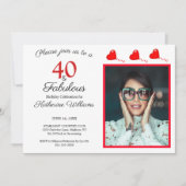 Invitation 40 & Fabuleux Photo Rouge 40e anniversaire Noir Bl (Devant)