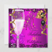 Invitation 40 Fabuleux Pink Black Gold 40e Champagne Party (Devant)