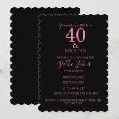 Invitation 40 Fabuleux Pink Black Scallcut Anniversaire tenda (Devant / Derrière)
