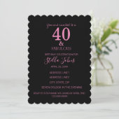 Invitation 40 Fabuleux Pink Black Scallcut Anniversaire tenda (Debout devant)
