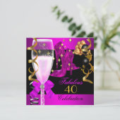 Invitation 40 Fabuleux Pink Purple Gold 40e fête d'anniversai (Debout devant)