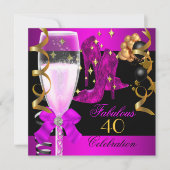 Invitation 40 Fabuleux Pink Purple Gold 40e fête d'anniversai (Devant)