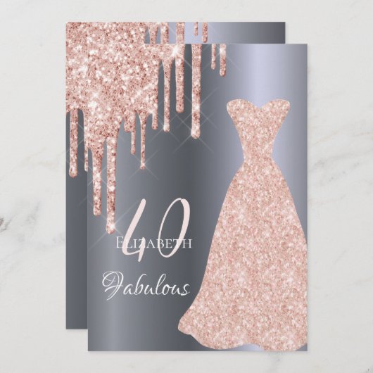 Invitation 40 fabuleux robe d'anniversaire parties scintillan (Devant / Derrière)