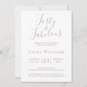 Invitation 40 Fabuleux rose blanc 40e fête d'anniversaire (Devant)