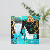 Invitation 40 Fabuleux Turquoise Blue Gold 40e fête d'anniver (Debout devant)