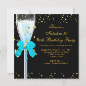 Invitation 40 Fabuleux Turquoise Blue Gold 40e fête d'anniver (Dos)