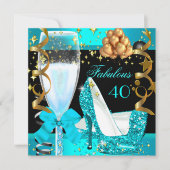 Invitation 40 Fabuleux Turquoise Blue Gold 40e fête d'anniver (Devant)