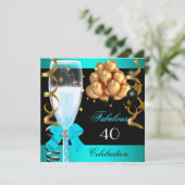 Invitation 40 Fabuleux Turquoise Blue Gold 40e fête d'anniver (Debout devant)
