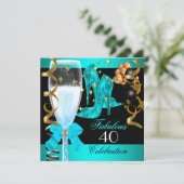 Invitation 40 Fabuleux Turquoise Blue Gold 40e fête d'anniver (Debout devant)