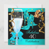 Invitation 40 Fabuleux Turquoise Blue Gold 40e fête d'anniver (Devant)
