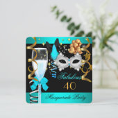 Invitation 40 Fabuleux Turquoise Blue Gold Masquerade Party (Debout devant)