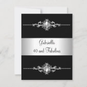 Invitation 40 & Fabulous Black Silver Trim fête d'anniversair (Devant)