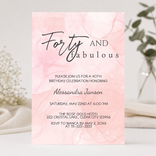 Invitation 40 & Fabulous Blush Aquarelle 40e Anniversaire