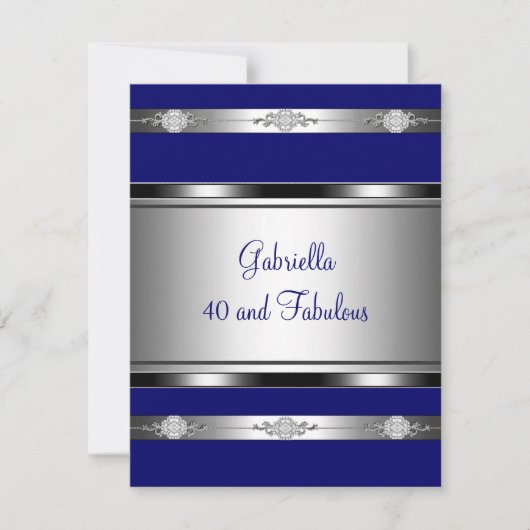 Invitation 40 & Fabulous Dark Blue Silver Trim Anniversaire f (Devant)