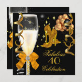 Invitation 40 & Fabulous Gold Black Chaussures d'anniversaire (Devant / Derrière)