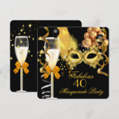 Invitation 40 & Fabulous Gold Black Masquerade Party (Devant / Derrière)