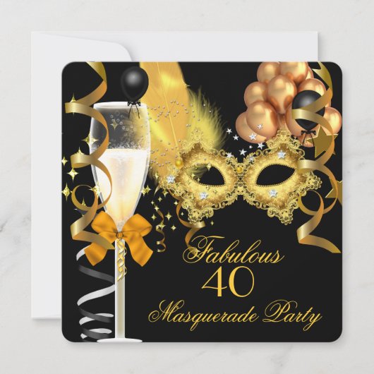 Invitation 40 & Fabulous Gold Black Masquerade Party (Devant)