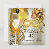 Invitation 40 & Fabulous Gold Cream Black Masquerade Party (Devant)
