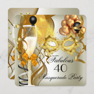 Invitation 40 & Fabulous Gold Cream Black Masquerade Party