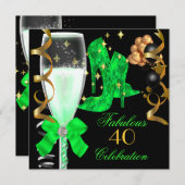 Invitation 40 & Fabulous Lime Green Gold Chaussures d'anniver (Devant / Derrière)