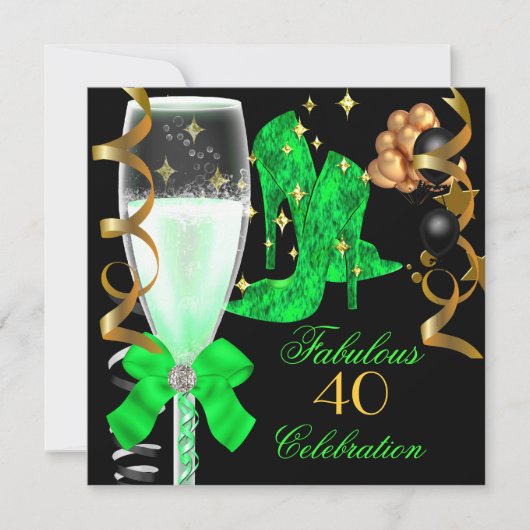Invitation 40 & Fabulous Lime Green Gold Chaussures d'anniver (Devant)