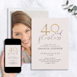 Invitation 40 & Flawless Blush Pink & Gold Photo Anniversaire<br><div class="desc">"40 et impeccable" - c'est le nouveau "40 et fabuleux !" Cette invitation à l'anniversaire de 40 ans, rose, or, noir et blanc, est simple, fraîche et unique. Avec le numéro "40" en faux feuille d'or, "et sans défaut" et le nom personnalisé et l'information de date sont dans un riche...</div>